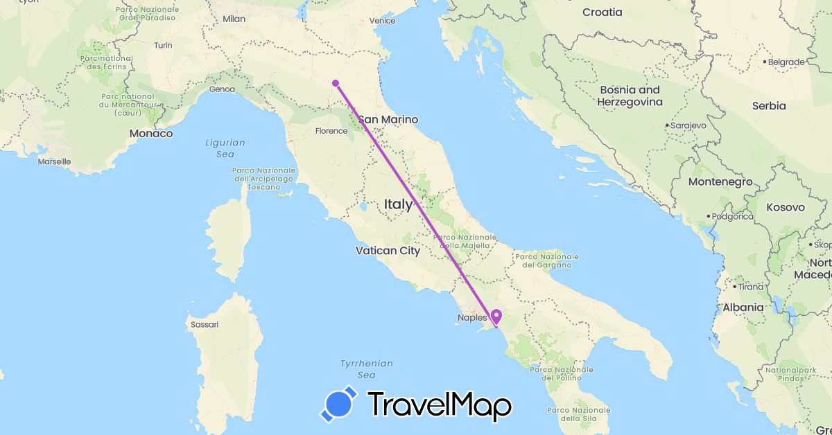 TravelMap itinerary: train in Italy (Europe)